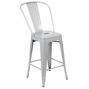 flash furniture galvanized steel curved vertical back bar stool in silver