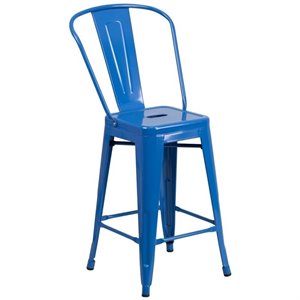 flash furniture galvanized steel curved vertical back bar stool in blue