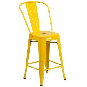 flash furniture galvanized steel curved vertical back bar stool in yellow