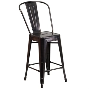 Flash Furniture 24&quot Metal Counter Stool in Black and Antique Gold