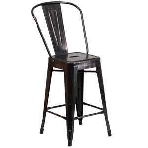 flash furniture galvanized steel curved vertical back bar stool in black and antique gold