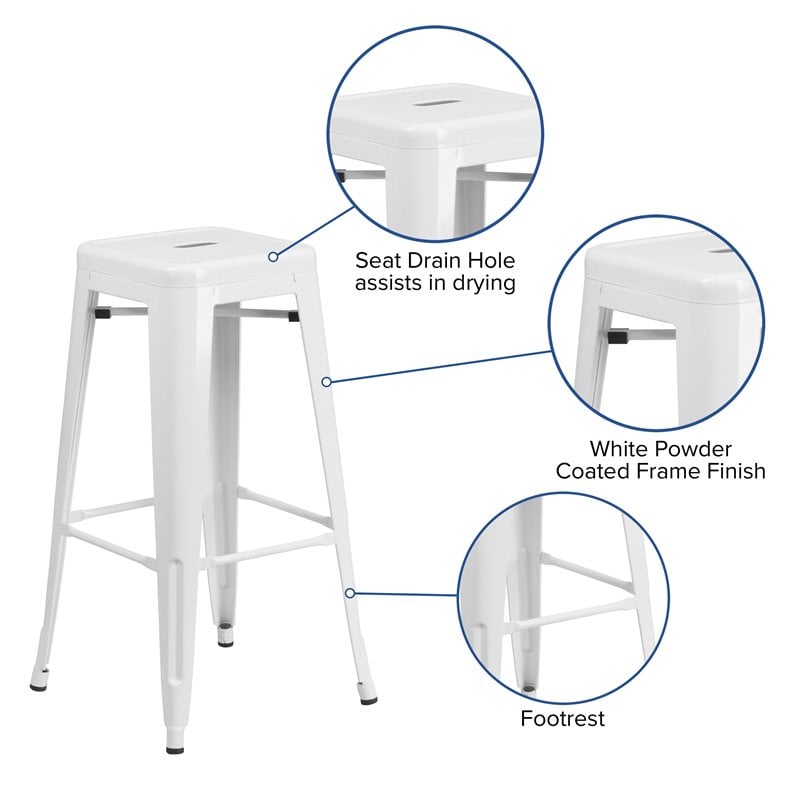 flash furniture 30&quot metal backless bar stool in white
