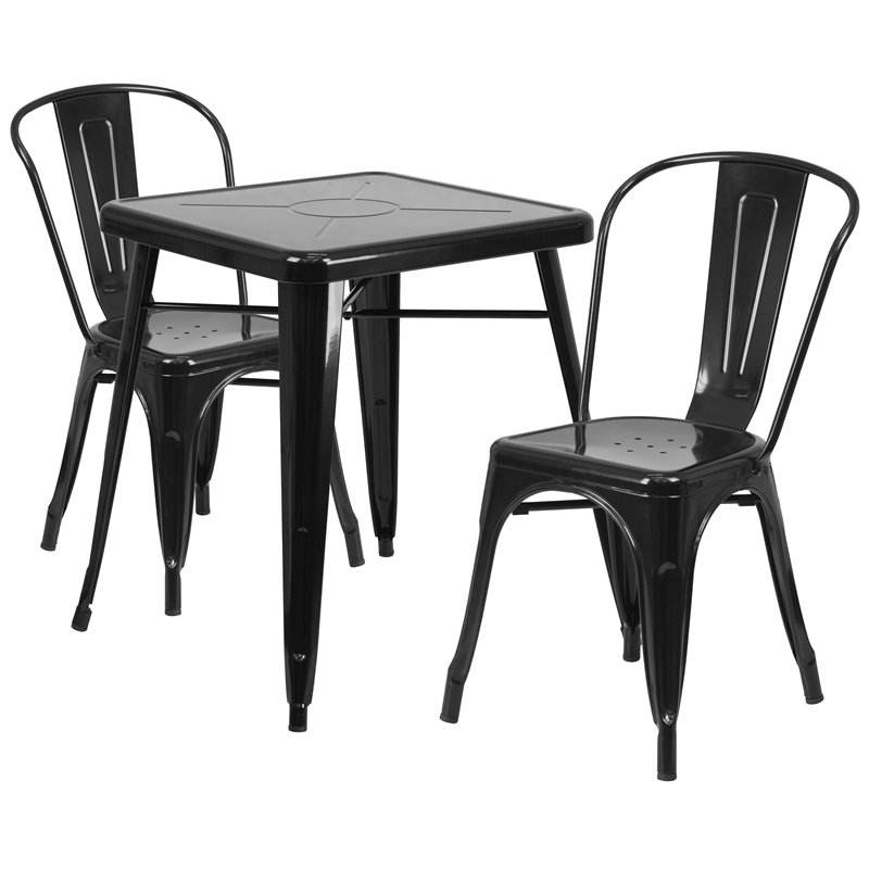 Flash Furniture 3 Piece Square Metal Bistro Dining Set in Black