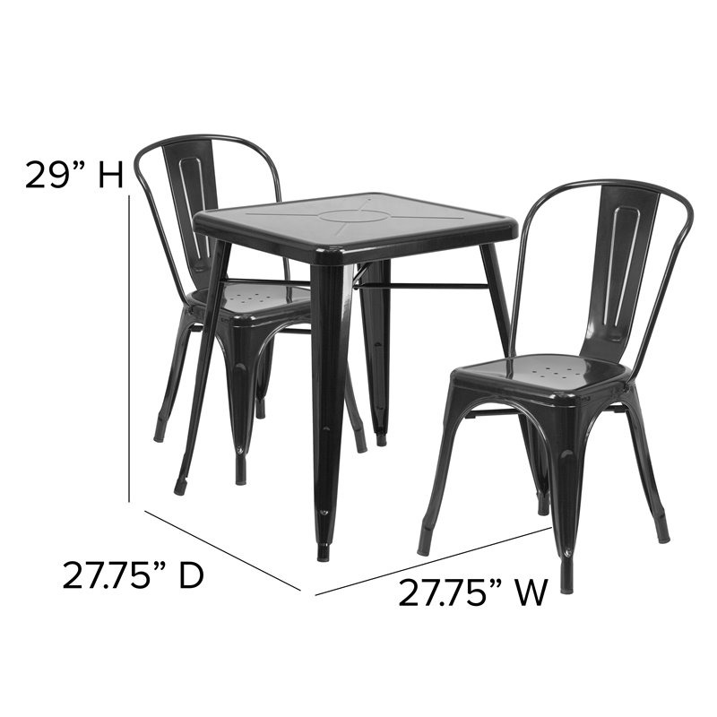 Flash Furniture 3 Piece Square Metal Bistro Dining Set in Black