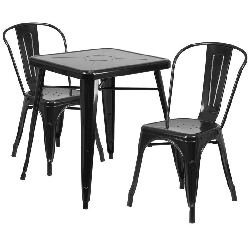Flash Furniture 3 Piece Square Metal Bistro Dining Set in Black