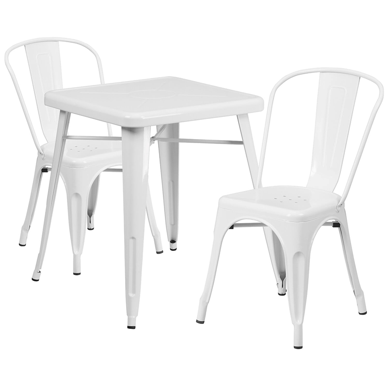 Flash Furniture 3 Piece Square Metal Bistro Dining Set in White