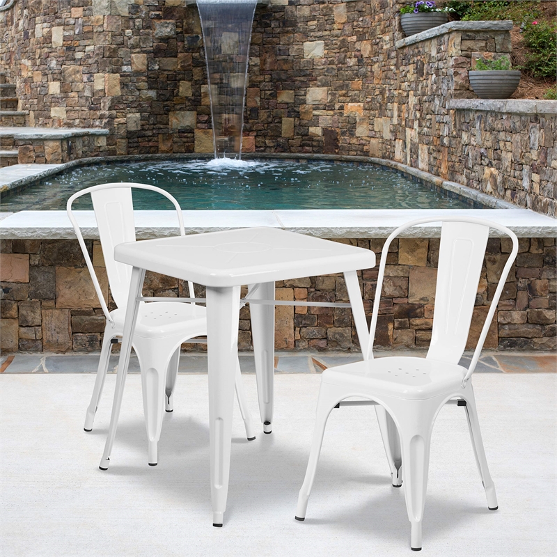 Flash Furniture 3 Piece Square Metal Bistro Dining Set in White