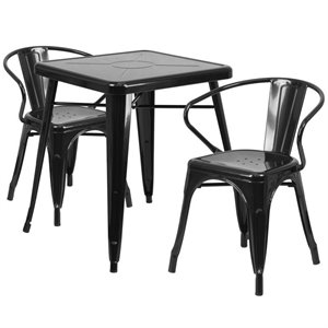 flash furniture 3 piece retro vintage galvanized steel bistro set with curved back dining arm chairs