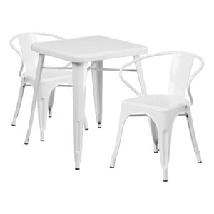 Flash Furniture 3 Piece Square Metal Bistro Dining Set in White