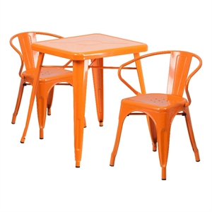 Flash Furniture 3 Piece Square Metal Bistro Dining Set in Orange