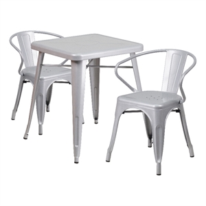 Flash Furniture 3 Piece Square Metal Bistro Dining Set in Silver