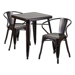 Flash Furniture 3 Piece Square Metal Bistro Dining Set in Black and Antique Gold