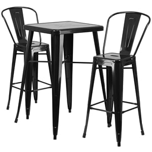 Flash Furniture 3 Piece Square Metal Pub Set in Black