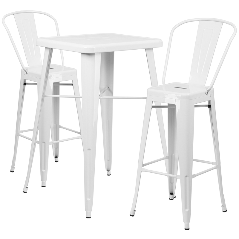 Flash Furniture 3 Piece Square Metal Pub Set in White