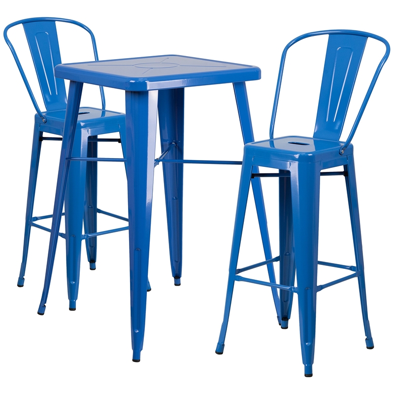 Flash Furniture 3 Piece Square Metal Pub Set in Blue