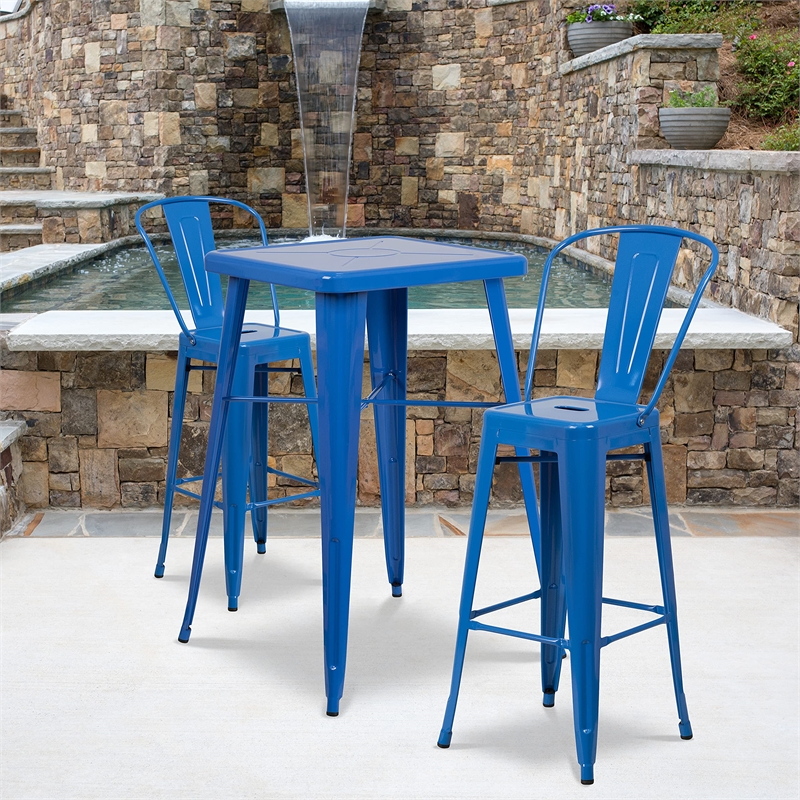 Flash Furniture 3 Piece Square Metal Pub Set in Blue