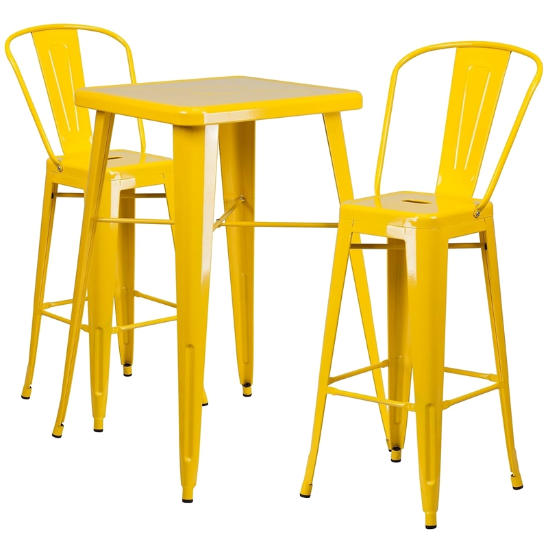 Flash Furniture 3 Piece Square Metal Pub Set in Yellow