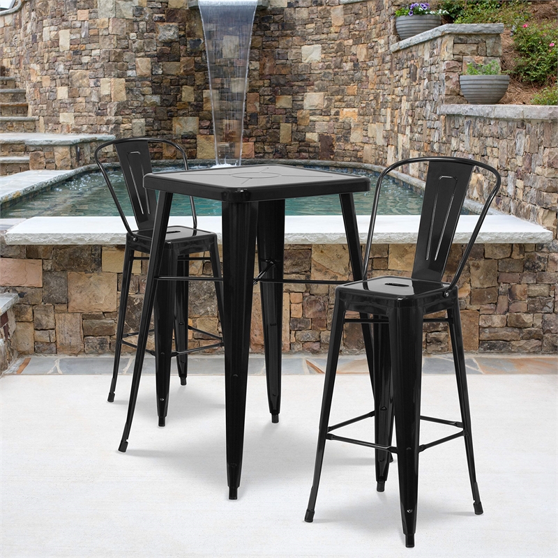 Flash Furniture 3 Piece Square Metal Pub Set in Yellow