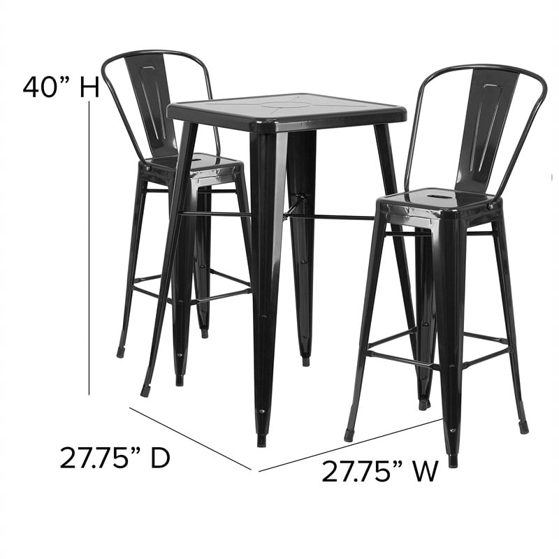 Flash Furniture 3 Piece Square Metal Pub Set in Black and Antique Gold