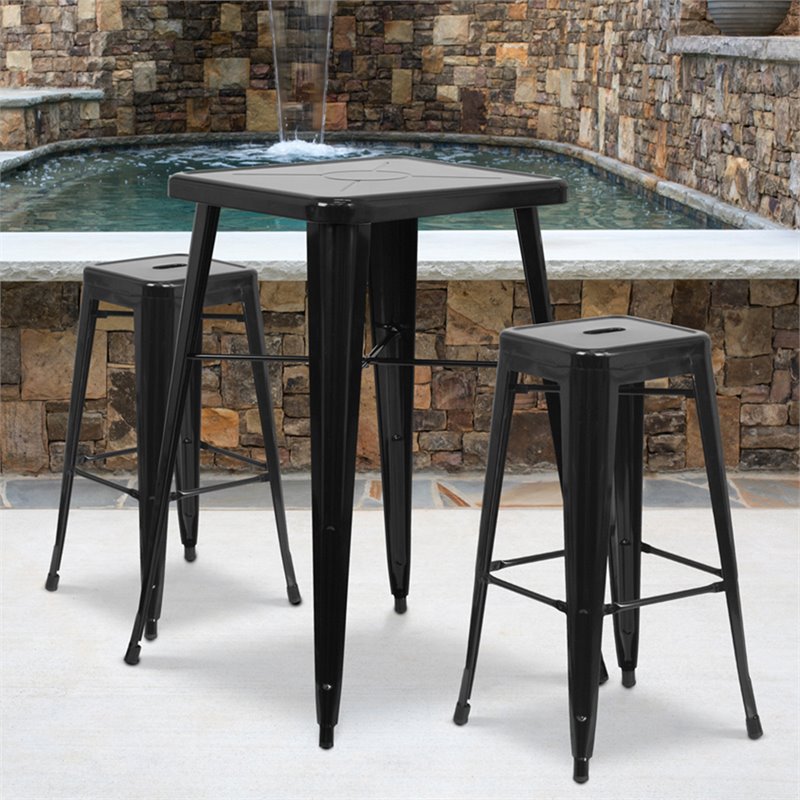 Flash Furniture 3 Piece Square Metal Pub Set in Black