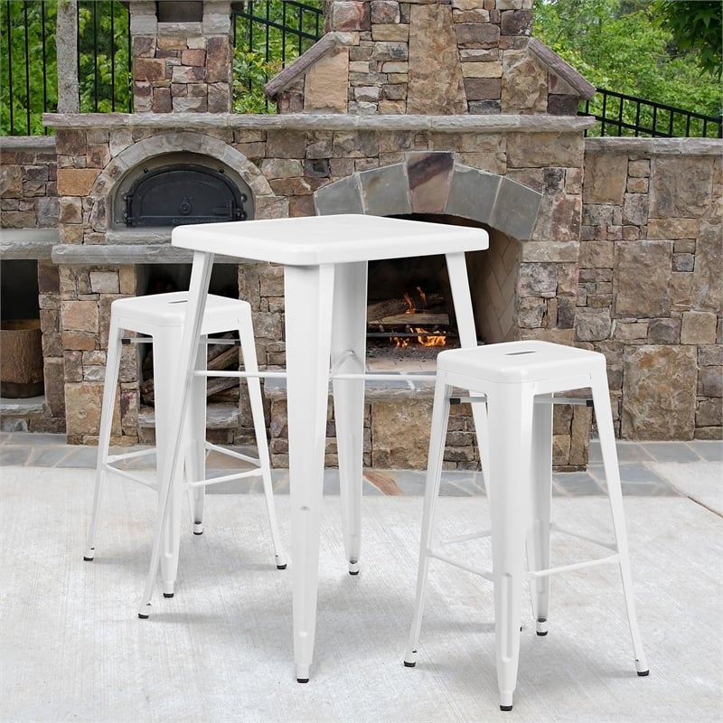 Flash Furniture 3 Piece Square Metal Pub Set in White