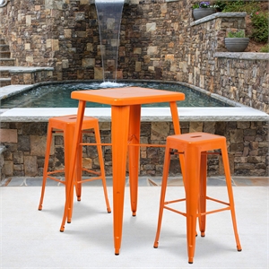 Flash Furniture 3 Piece Square Metal Pub Set in Orange