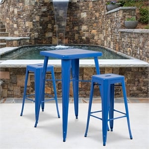 Flash Furniture 3 Piece Square Metal Pub Set in Blue