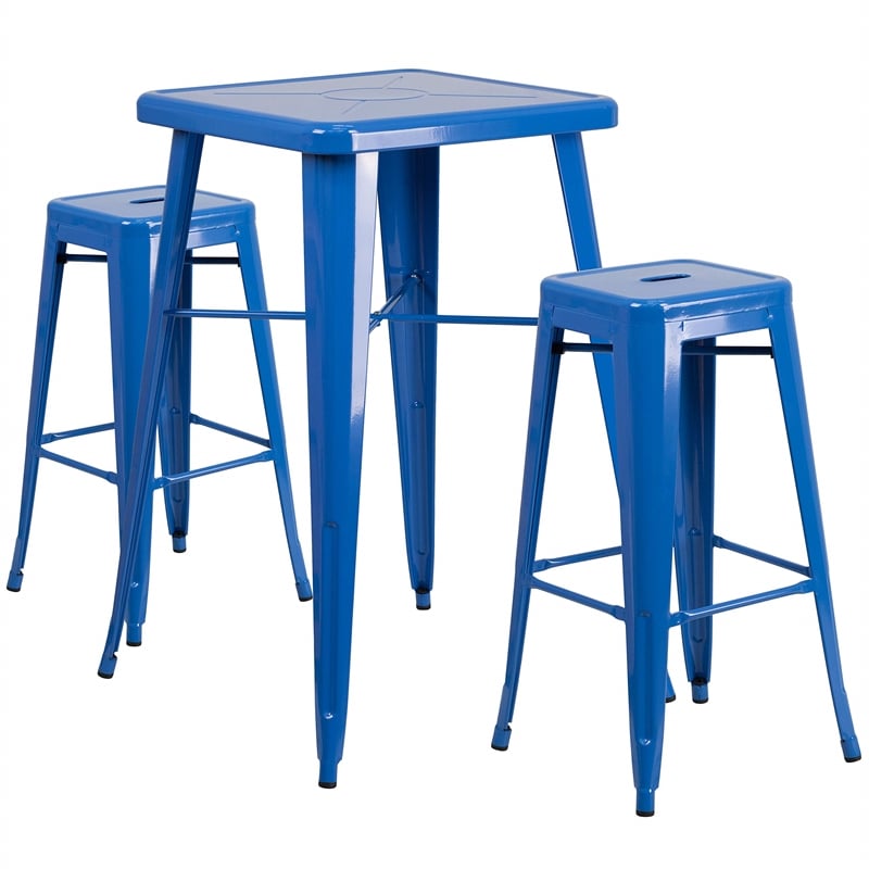 Flash Furniture 3 Piece Square Metal Pub Set in Blue