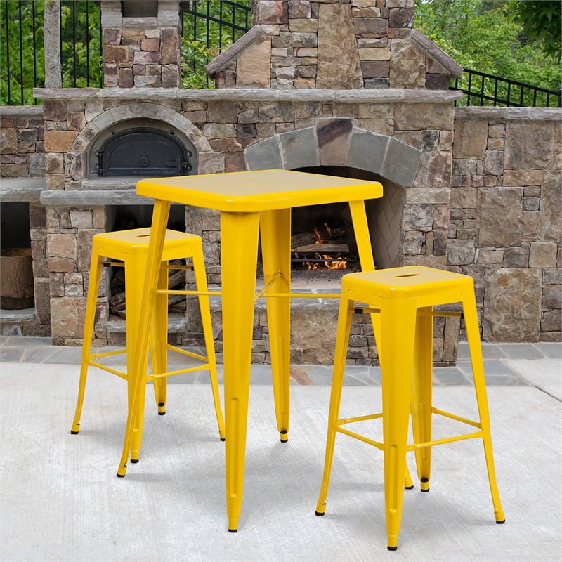 Flash Furniture 3 Piece Square Metal Pub Set in Yellow