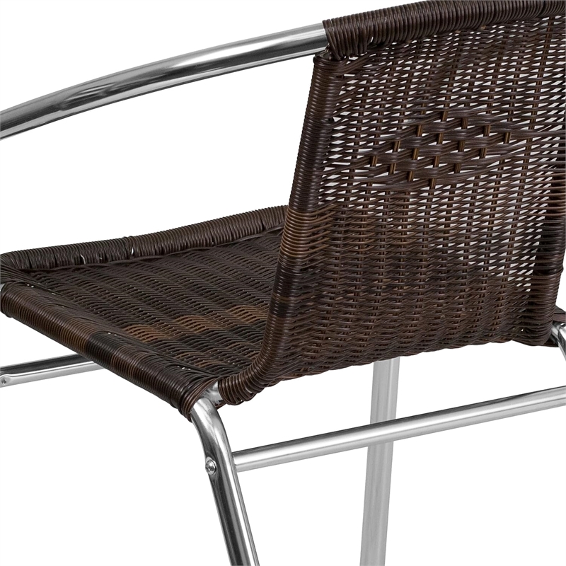 Flash Furniture Aluminum Rattan Dining Chair in Dark Brown