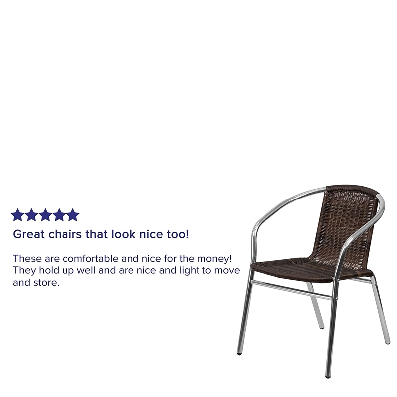 Flash Furniture Aluminum Rattan Dining Chair in Dark Brown