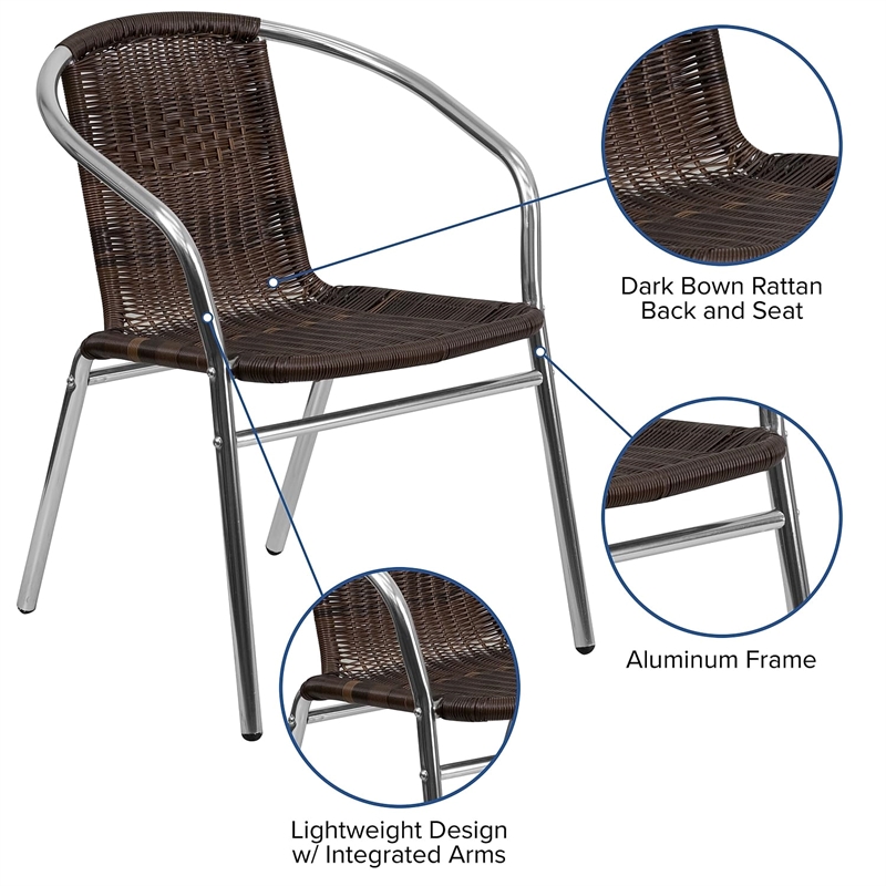 Flash Furniture Aluminum Rattan Dining Chair in Dark Brown
