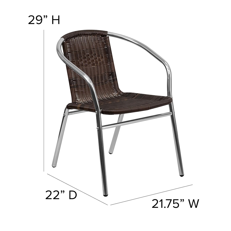 Flash Furniture Aluminum Rattan Dining Chair in Dark Brown