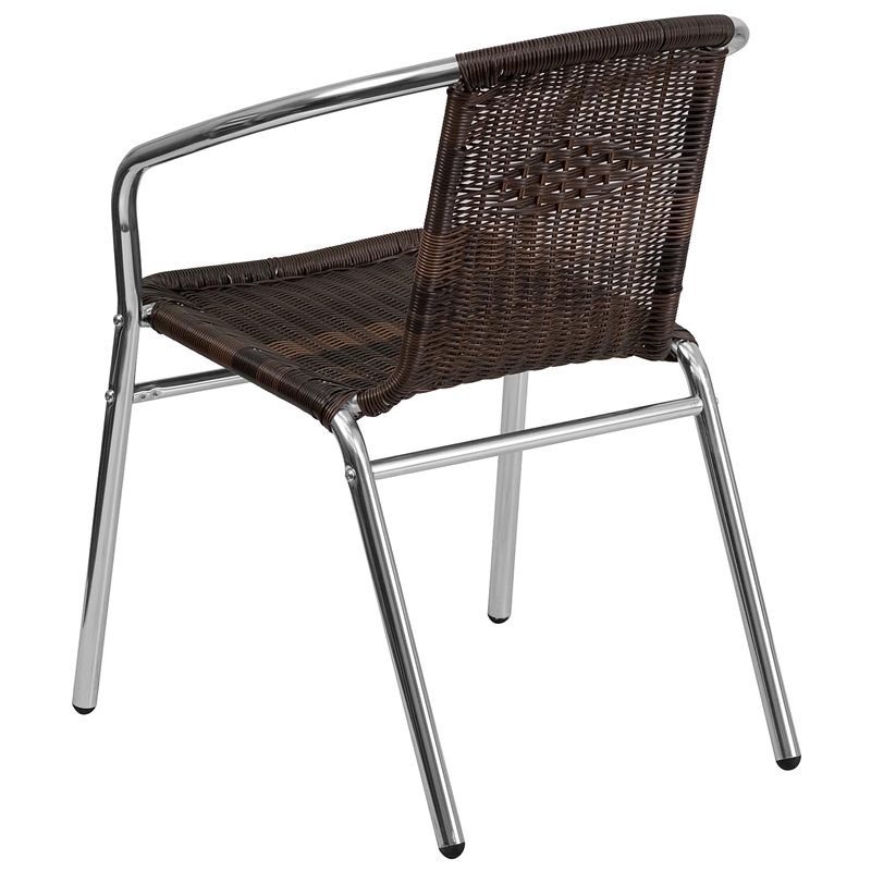Flash Furniture Aluminum Rattan Dining Chair in Dark Brown