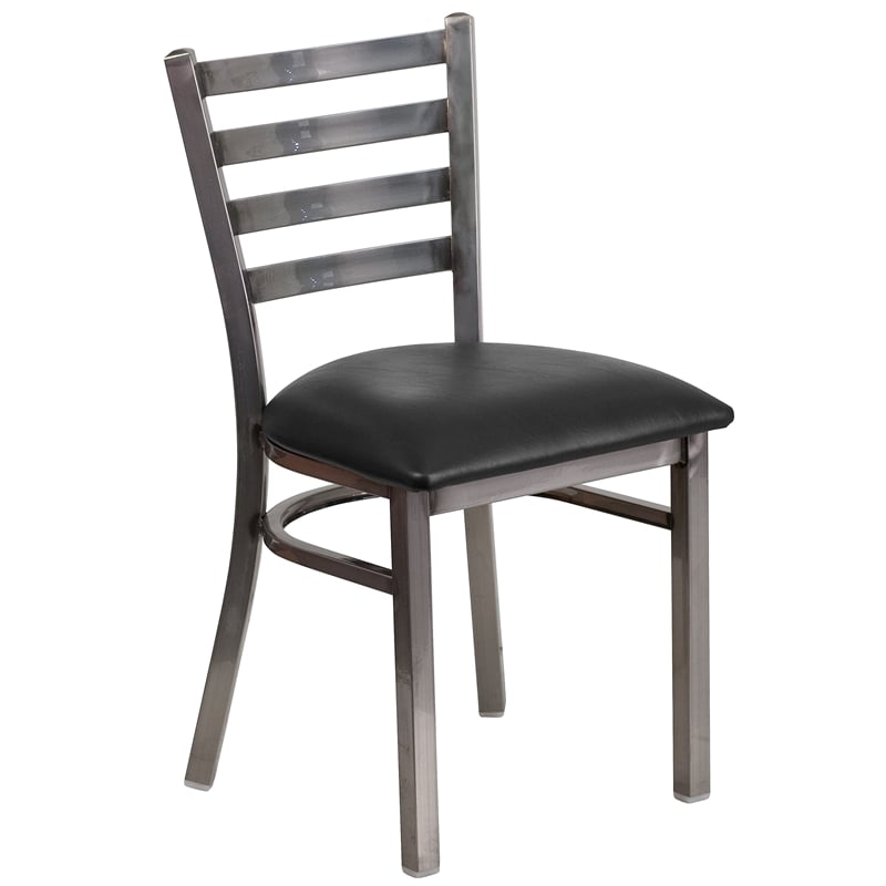 Flash Furniture Clear Coated Metal Chair with Black Vinyl Seat