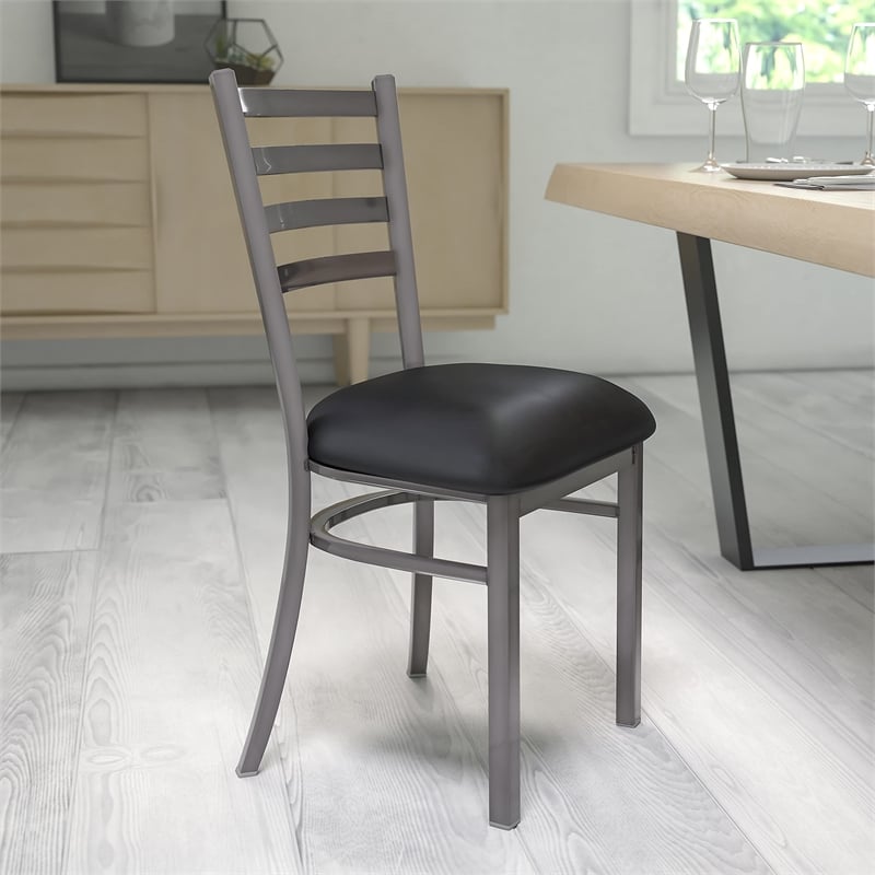 Flash Furniture Clear Coated Metal Chair with Black Vinyl Seat
