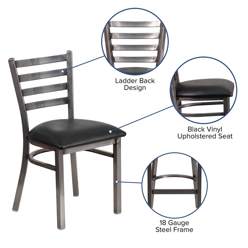 Flash Furniture Clear Coated Metal Chair with Black Vinyl Seat
