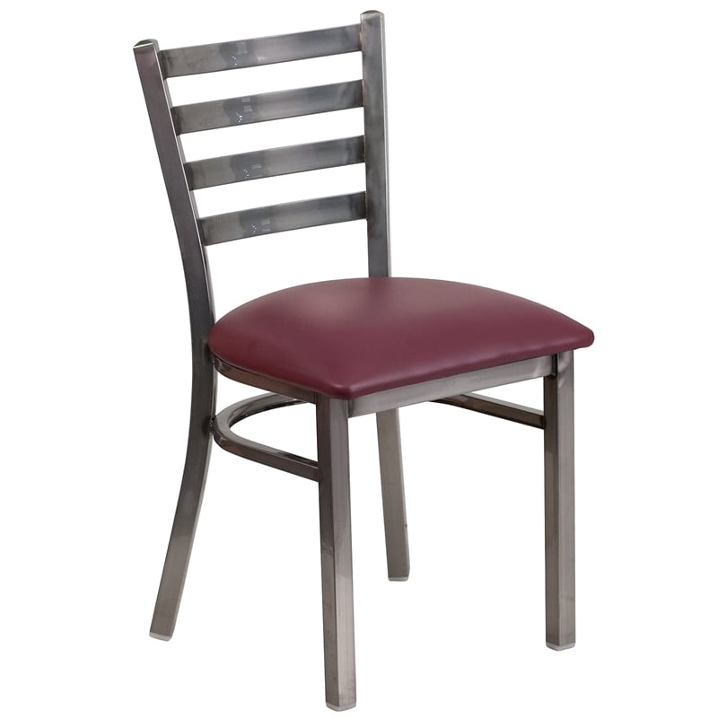 Flash Furniture Clear Coated Metal Chair with Burgundy Vinyl Seat