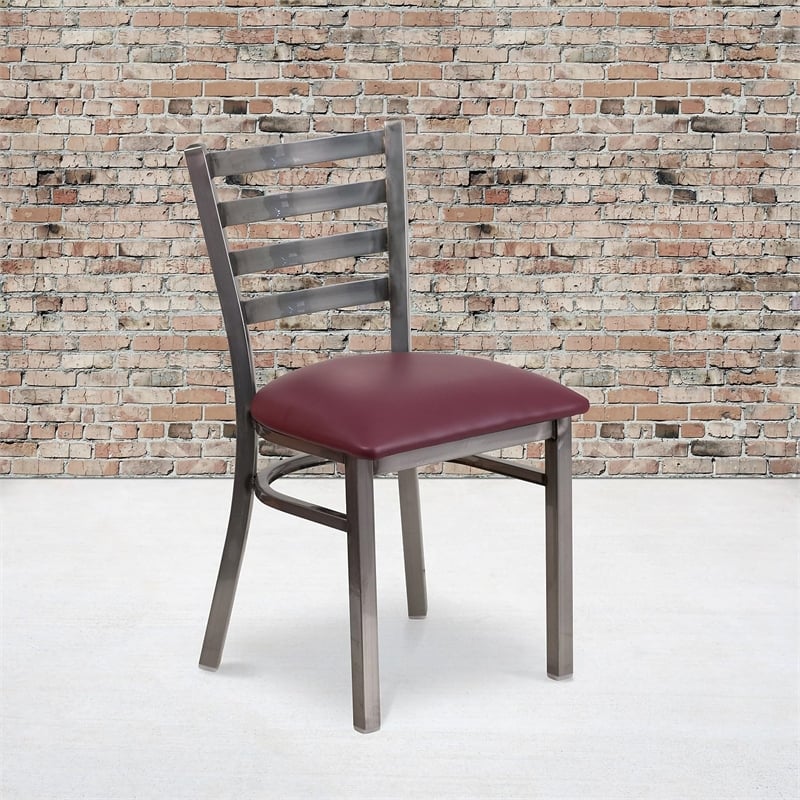 Flash Furniture Clear Coated Metal Chair with Burgundy Vinyl Seat