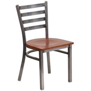 flash furniture hercules clear coated ladder back metal wood seat restaurant dining side chair