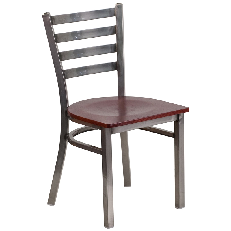 Flash Furniture Clear Coated Metal Chair with Mahogany Wood Seat