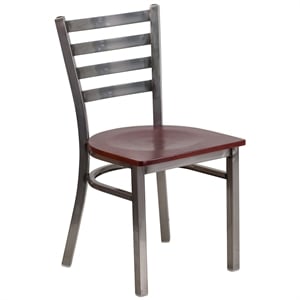 Flash Furniture Clear Coated Metal Chair with Mahogany Wood Seat