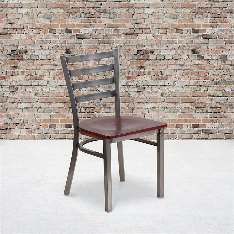 Flash Furniture Clear Coated Metal Chair with Mahogany Wood Seat