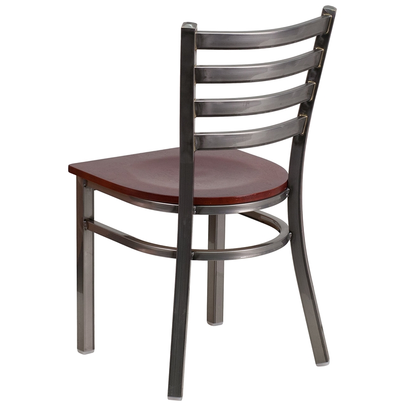 Flash Furniture Clear Coated Metal Chair with Mahogany Wood Seat