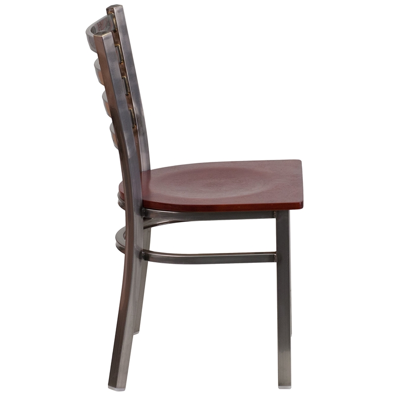 Flash Furniture Clear Coated Metal Chair with Mahogany Wood Seat