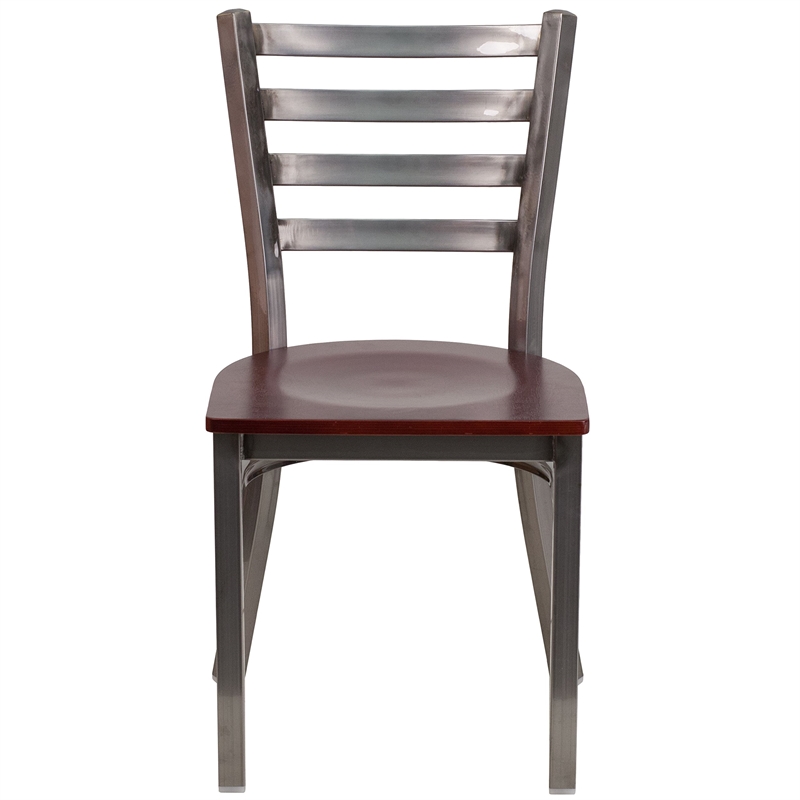 Flash Furniture Clear Coated Metal Chair with Mahogany Wood Seat