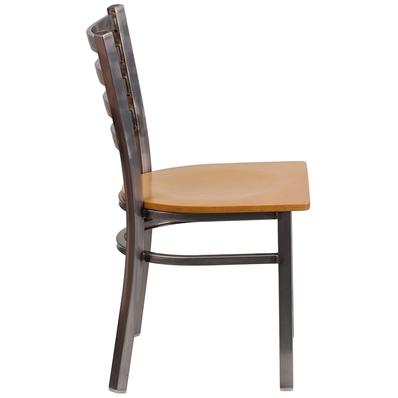 Flash Furniture Clear Coated Metal Chair with Natural Wood Seat