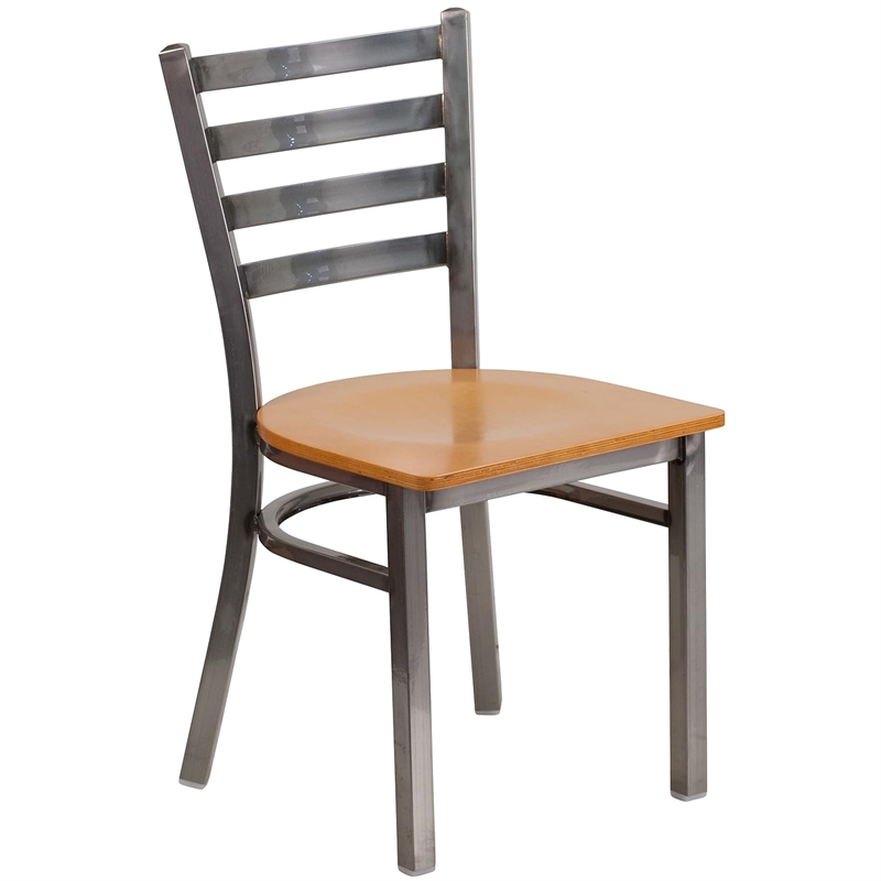 Flash Furniture Clear Coated Metal Chair with Natural Wood Seat