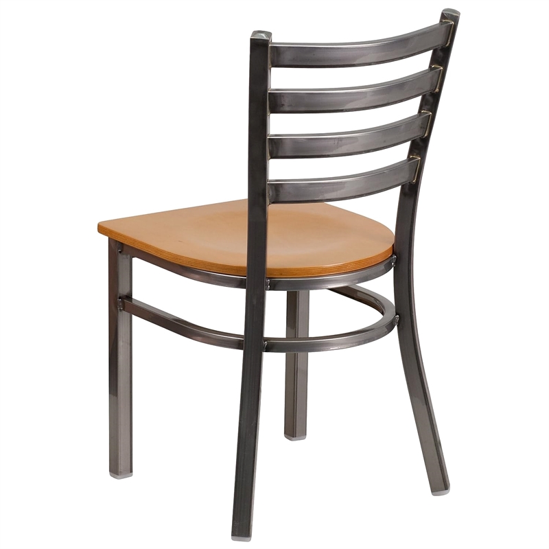 Flash Furniture Clear Coated Metal Chair with Natural Wood Seat