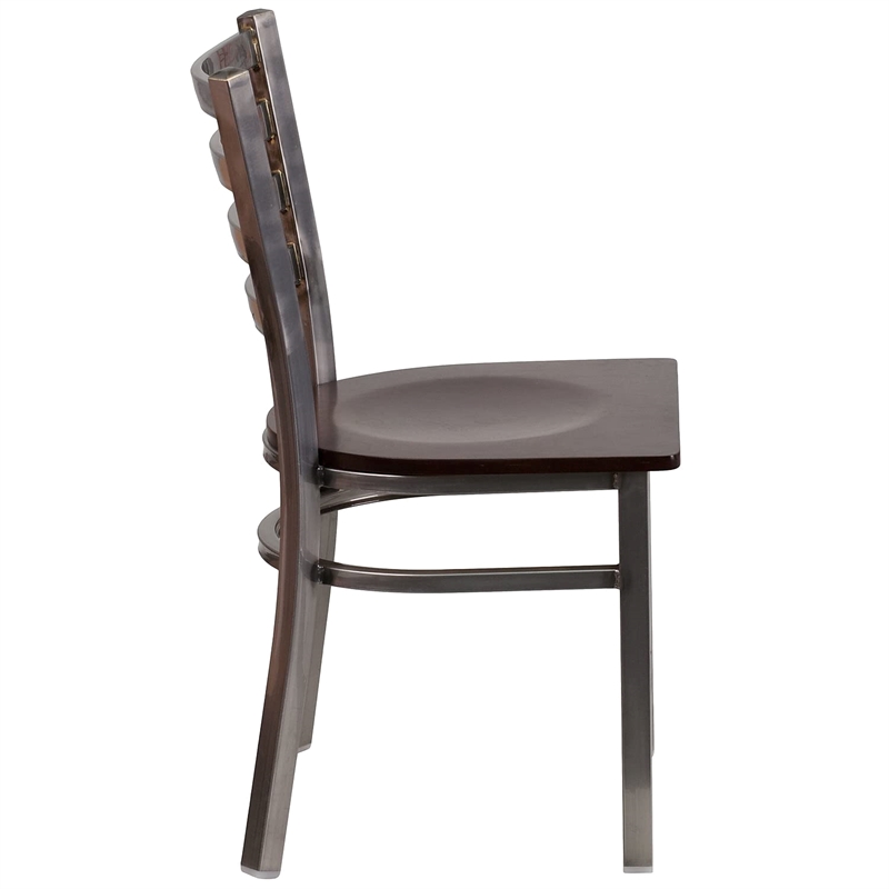 Flash Furniture Clear Coated Ladder Back Metal Chair - Walnut Seat